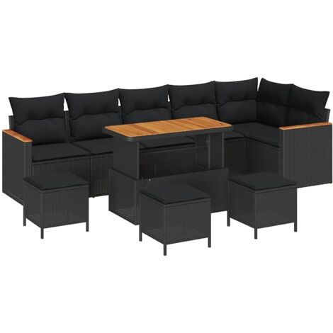 Ensemble de canapé de jardin 10 pcs Noir Poly rotin vidaXL (1/5)