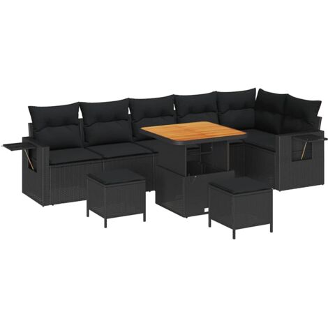 Ensemble de canapé de jardin 9 pcs Noir Poly rotin vidaXL (1/5)