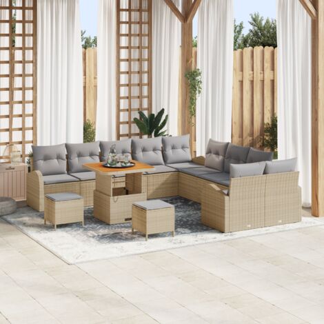 Ensemble de canapé de jardin 13 pièces avec coussins beige poly rotin acacia vidaXL (1/5)