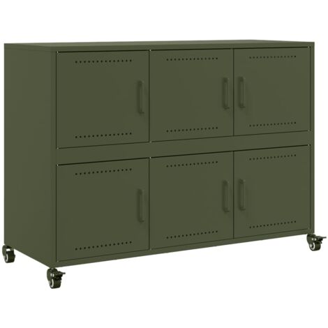 Vidaxl – Buffet vert olive 100,5x39x72 cm acier laminé à froid – 6 portes – Facile à entretenir avec roues – Grand espace de rangement