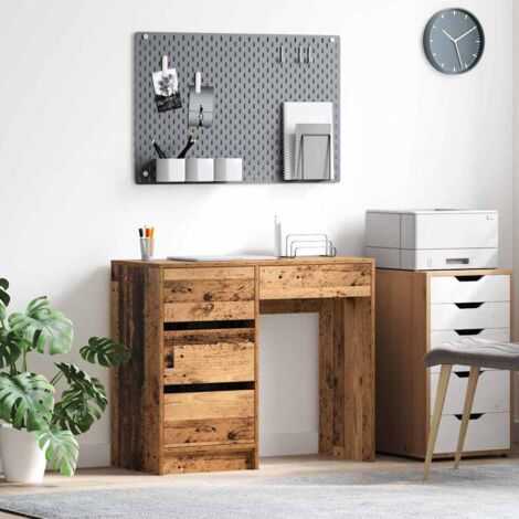 Vidaxl – Bureau droit en bois d'ingénierie 90 x 37.5 x 75 cm – 3 tiroirs et étagère intégrés – Couleur bois ancien – Pour espaces de travail modernes