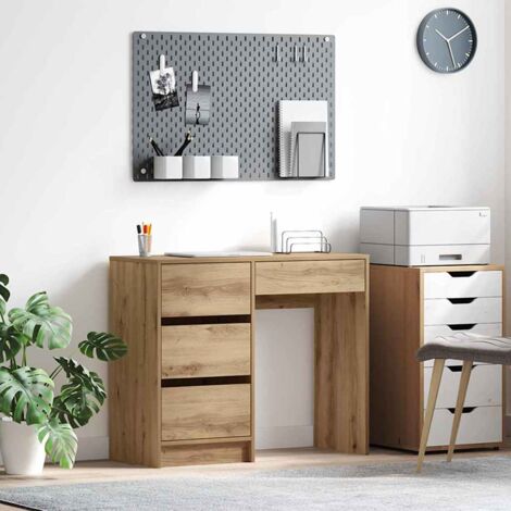 Vidaxl – Bureau droit chêne artisanal 90 x 37,5 x 75 cm – Bois d'ingénierie résistant – 3 tiroirs et étagère intégrés – Pour bureaux à domicile