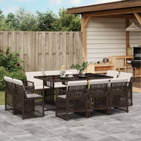 vidaXL Ensemble à manger de jardin et coussins 11 pcs marron rotin