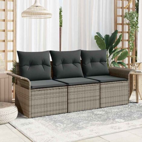 vidaXL Sofa Set with Cushion 3 pcs Grey Poly Rattan (1/5)