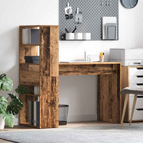 Vidaxl – Bureau droit en bois d'ingénierie 113 x 54 x 120 cm – Finition bois ancien – 4 étagères intégrées – Résistant aux rayures