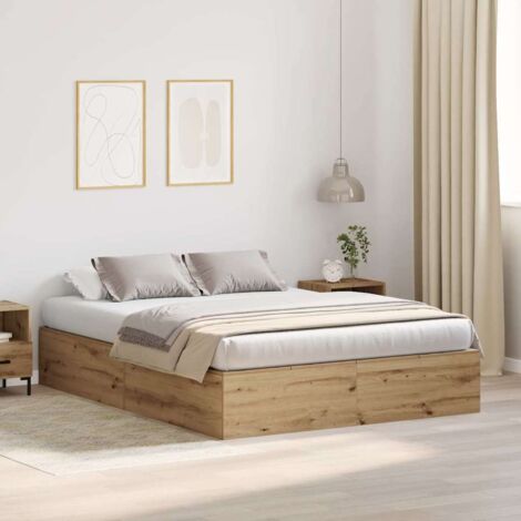 Vidaxl – Cadre de lit adulte avec rangement – Chêne artisanal – Dimensions 150 x 200 cm – Hauteur 31,5 cm – Pour matelas 150 x 200 cm (1/5)