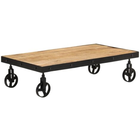 vidaXL Table basse avec roulettes bois de manguier massif 100x55x26 cm (1/5)