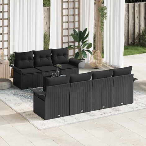 Ensemble de canapé de jardin avec coussin 8 pcs Noir polyrotin vidaXL (1/5)