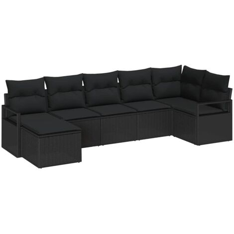 Ensemble de Canapés avec coussin 7 pcs Noir polyrotin vidaXL (1/5)