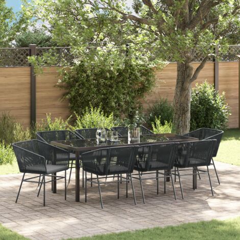 vidaXL Ensemble de salle à manger pour jardin avec coussin 9 pcs Noir (1/5)