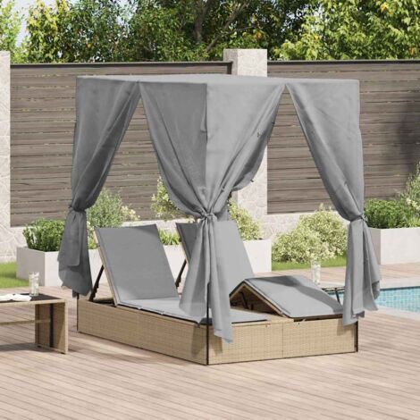 Transat double avec toit Beige 205 x 129 x 200 cm Rattan PE vidaXL