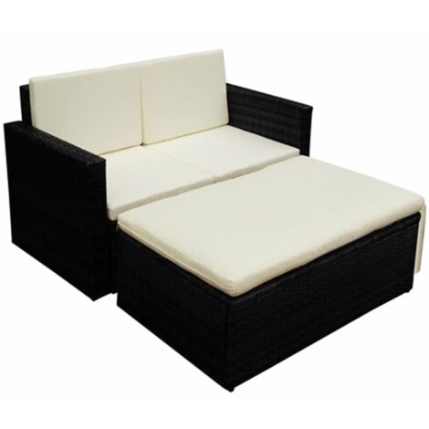 Salon de jardin 2 pcs avec coussins Résine tressée Noir vidaXL