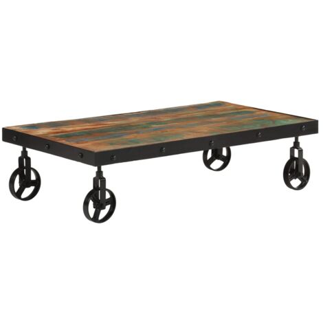 vidaXL Table basse roulettes bois de récupération massif 100x55x26 cm (1/5)
