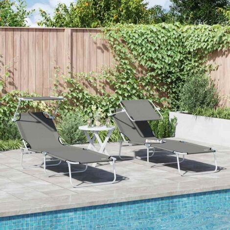 Transat 2-personne 2 pcs Gris 58 x 188 x 77cm tissu vidaXL (1/5)