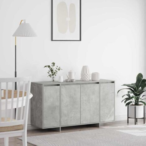 Vidaxl – Buffet gris béton 135 x 41 x 69 cm – Bois d'ingénierie – 4 portes – Meuble bas moderne pour salon ou salle à manger (1/5)