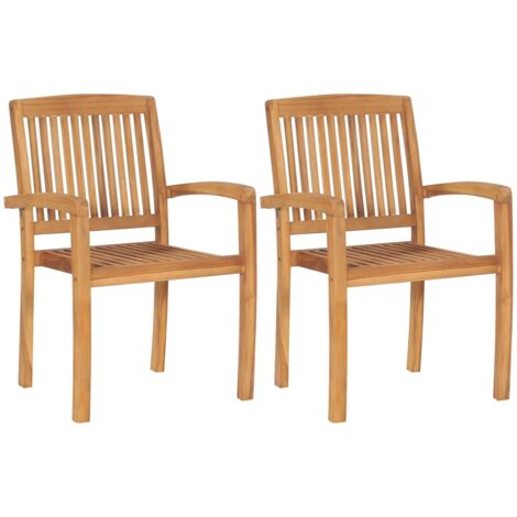 Vidaxl – Chaises empilables de jardin en bois de teck – Lot de 2 – Résistantes aux intempéries – Dimensions 60x57,5x90 cm – Charge max 110 kg