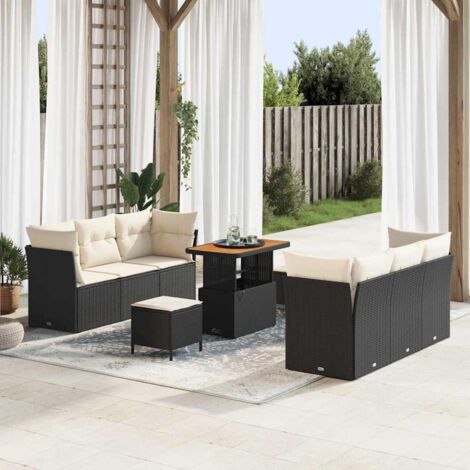 vidaXL Ensemble de canapé de jardin avec coussin 9 pcs Noir et crème (1/5)