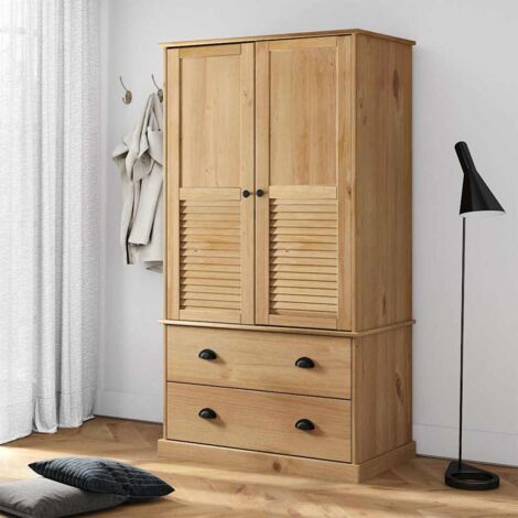 Vidaxl – Garde-robe VIGO 90x55x170 cm en bois massif de pin – 2 tiroirs – Design rustique avec rail de suspension – Assemblage requis