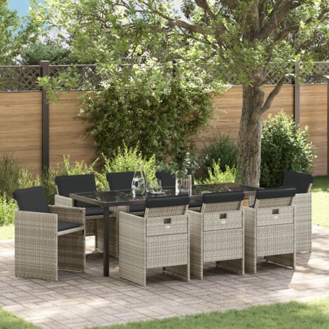 vidaXL Ensemble de salle à manger pour jardin 9 pcs Gris clair (1/5)