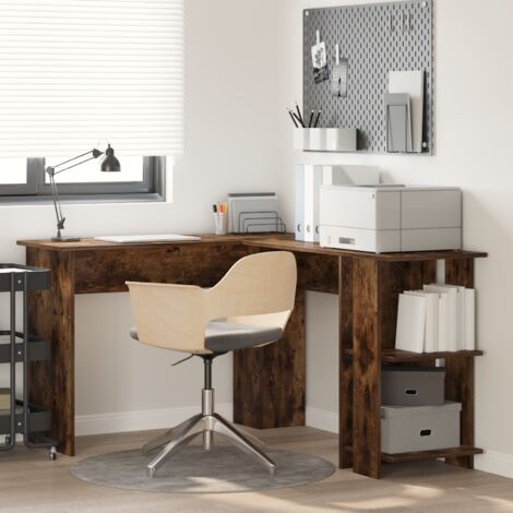 Bureau d'angle avec rangement Chêne fumé 140 x 113.5 x 75 cm vidaXL