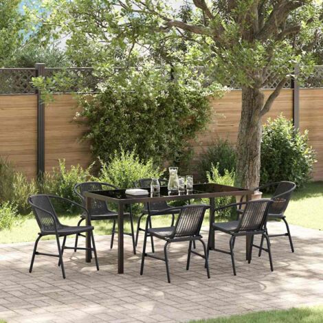 vidaXL Garden Dining Set 7 pcs Black Powder-Coated Steel (1/5)