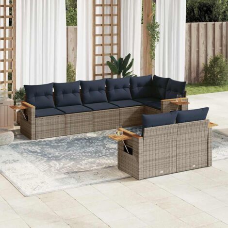 vidaXL Salon de jardin 8 pcs avec coussins gris résine tressée (1/5)