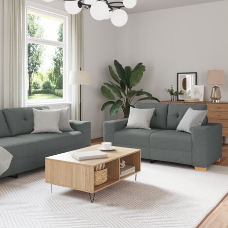 Vidaxl – Canapé droit 3 places gris foncé – Tissu en lin mélangé – Dimensions 221 x 80 x 80 cm – Accoudoirs larges pour confort (1/5)