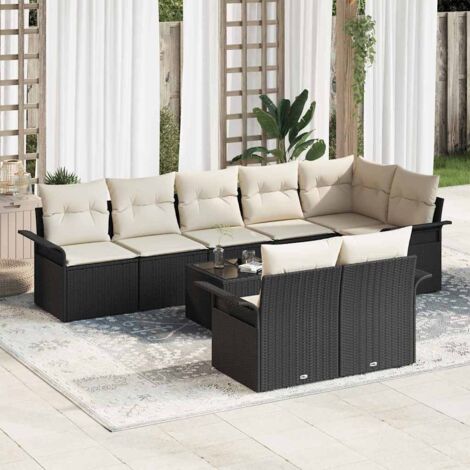 vidaXL Ensemble de canapé de jardin avec coussin 9 pcs Noir Poly rotin (1/5)