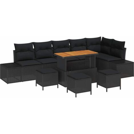 vidaXL Ensemble de canapé de jardin 10 pcs Noir Poly rotin (1/5)