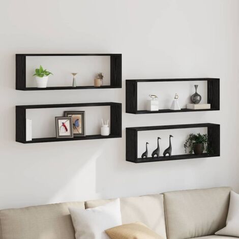 Étagère murale avec étagère 4 pcs Chêne Noir 80 x 15 x 26 cm vidaXL