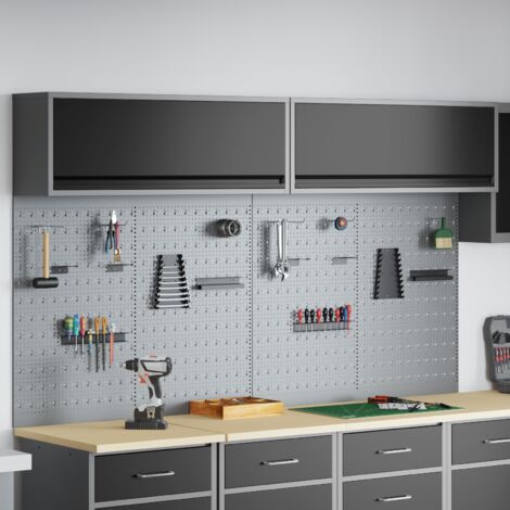 Vidaxl – Armoire d'atelier murale en acier enduit de poudre – 6 pièces avec étagères et panneau perforé – Rangement optimisé pour outils