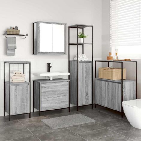 vidaXL Ensemble de mobilier de salle de bain avec étagère 5 pcs Gris (1/5)