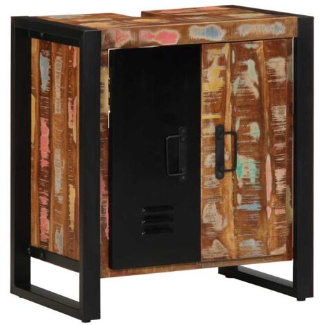 vidaXL Armoire de salle de bain avec porte Marron Bois Recyclé Solide (1/5)