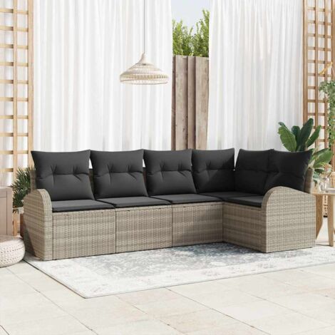 Ensemble de canapé de jardin 5 pcs Gris clair Poly rotin vidaXL (1/5)