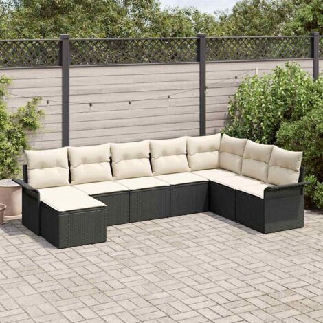 Ensemble de canapé de jardin avec coussin 8 pcs Noir Poly rotin vidaXL