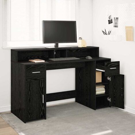 Bureau avec porte Chêne noir 140 x 55 x 91 cm Bois d'ingénierie vidaXL (1/5)
