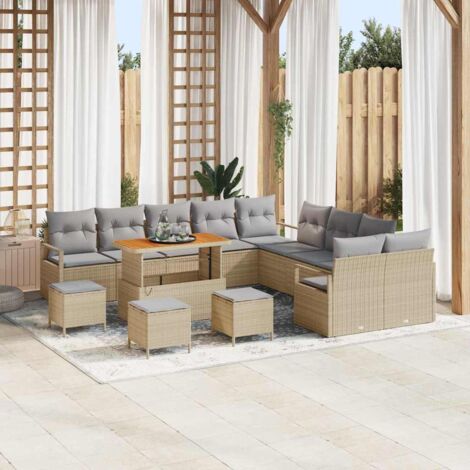 vidaXL Ensemble de canapé de jardin 14 pcs Beige Poly rotin (1/5)
