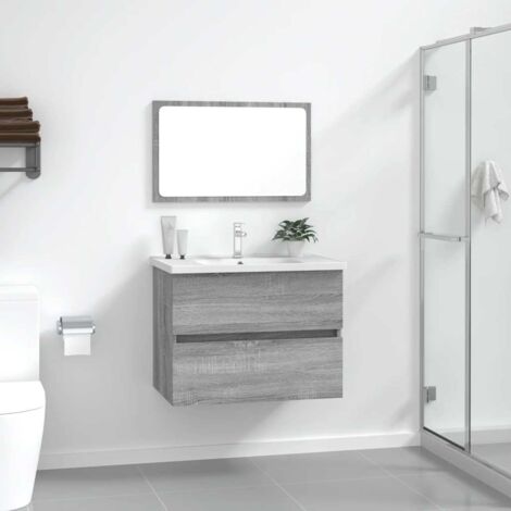 Vidaxl – Meuble sous vasque simple avec armoire et miroir – Bois d'ingénierie résistant à l'humidité – Rangement avec tiroir – Installation murale