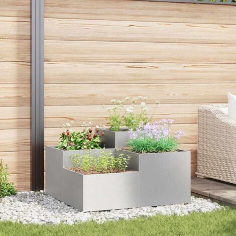 vidaXL Cache-pot de jardin Argent 80 x 80 x 48 cm Acier inoxydable