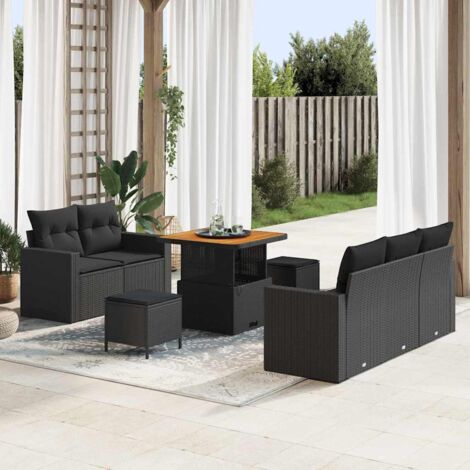 vidaXL Ensemble de canapé de jardin avec coussin 8 pcs Noir polyrotin (1/5)