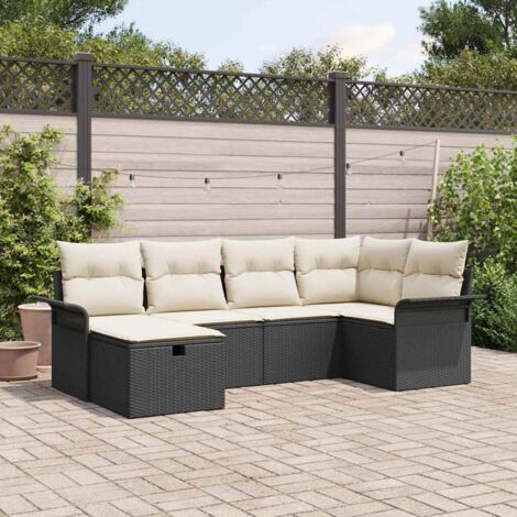 vidaXL Ensemble de canapé de jardin avec coussin 6 pcs Noir Poly rotin (1/5)