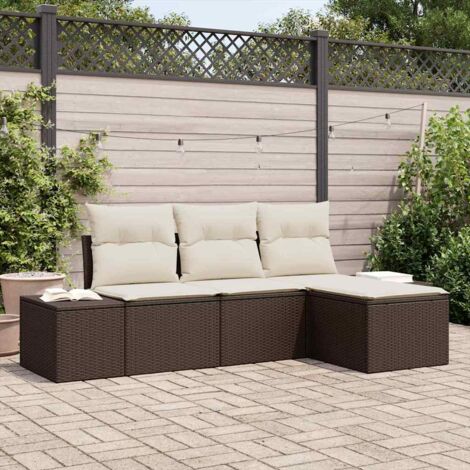 vidaXL Garden Sofa Set with Cushion 4 pcs Brown and Cream Poly Rattan (1/5)