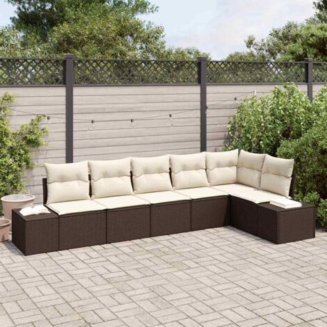 vidaXL Garden Sofa Set with Cushion 6 pcs Brown and Cream Poly Rattan (1/5)