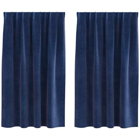 vidaXL Rideaux occultants 2 pcs Bleu foncé 140 x 140 cm Velours (1/5)