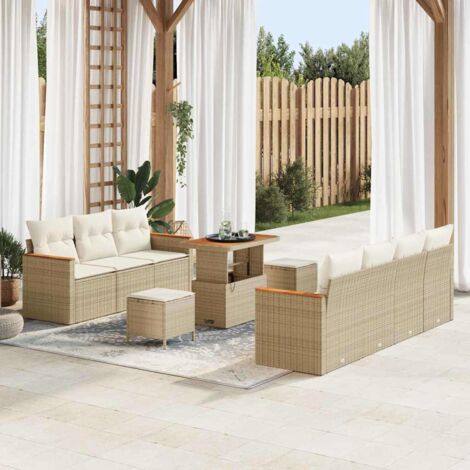vidaXL Ensemble de canapé de jardin 14 pcs Beige et crème polyrotin (1/5)