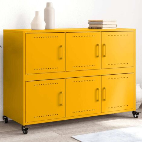 Vidaxl – Buffet jaune moutarde 100,5x39x72 cm – Acier laminé à froid – 6 portes – Sur roues pour déplacement facile - vidaXL754463 (1/5)