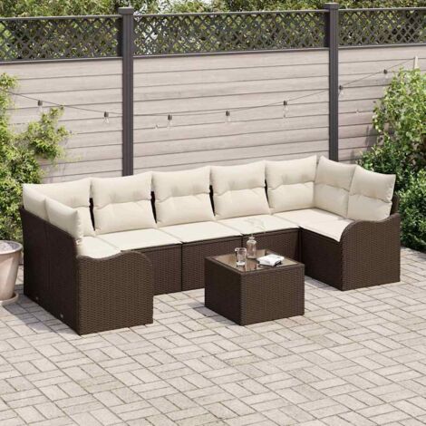 vidaXL Ensemble de canapé de jardin avec coussin 8 pcs Marron et Crème (1/5)