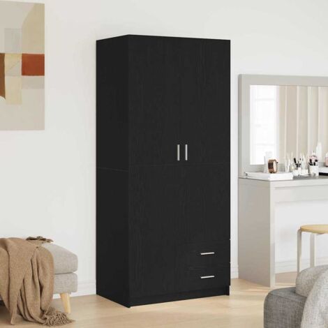 Vidaxl – Armoire chêne noir 80 x 52 x 180 cm – Bois d'ingénierie – 2 portes avec tiroir – Construction résistante aux rayures