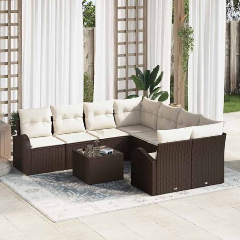 vidaXL Ensemble de canapé de jardin avec coussin 9 pcs Marron et Crème (1/5)