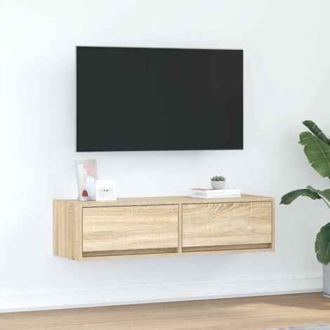 Vidaxl – Meuble TV mural en chêne sonoma 100 x 31 x 25.5 cm – Bois d'ingénierie – 2 tiroirs – Assemblage facile avec guide inclus (1/5)